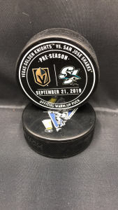 2019 San Jose Sharks vs Vegas Golden Knights Preseason Used Warm up puck. September 21 2019.