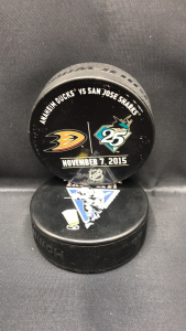2015 San Jose Sharks vs Anaheim Ducks used warm up puck. November 7 2015.