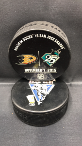 2015 San Jose Sharks vs Anaheim Ducks used warm up puck. November 7 2015.