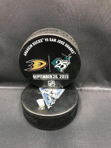 2015 San Jose Sharks vs Anaheim Ducks September 26 2015 Used Warm up puck.