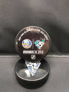 2015 San Jose Sharks vs New York Islanders November 10-2015 Used Warm Up puck. San Jose Sharks 25th anniversary.