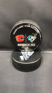 2015 San Jose Sharks vs Calgary Flames Used warm up puck. November 28 2015.