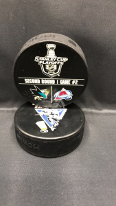 2019 San Jose Sharks vs Colorado Avalanche Stanley Cup Playoffs Round 2 official warm up puck. Game 2.