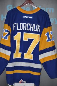 2018-19 WHL Saskatoon Blades #17 Eric Florchuk Game Worn jersey. CCM/Blue Size-54. LOA from team.