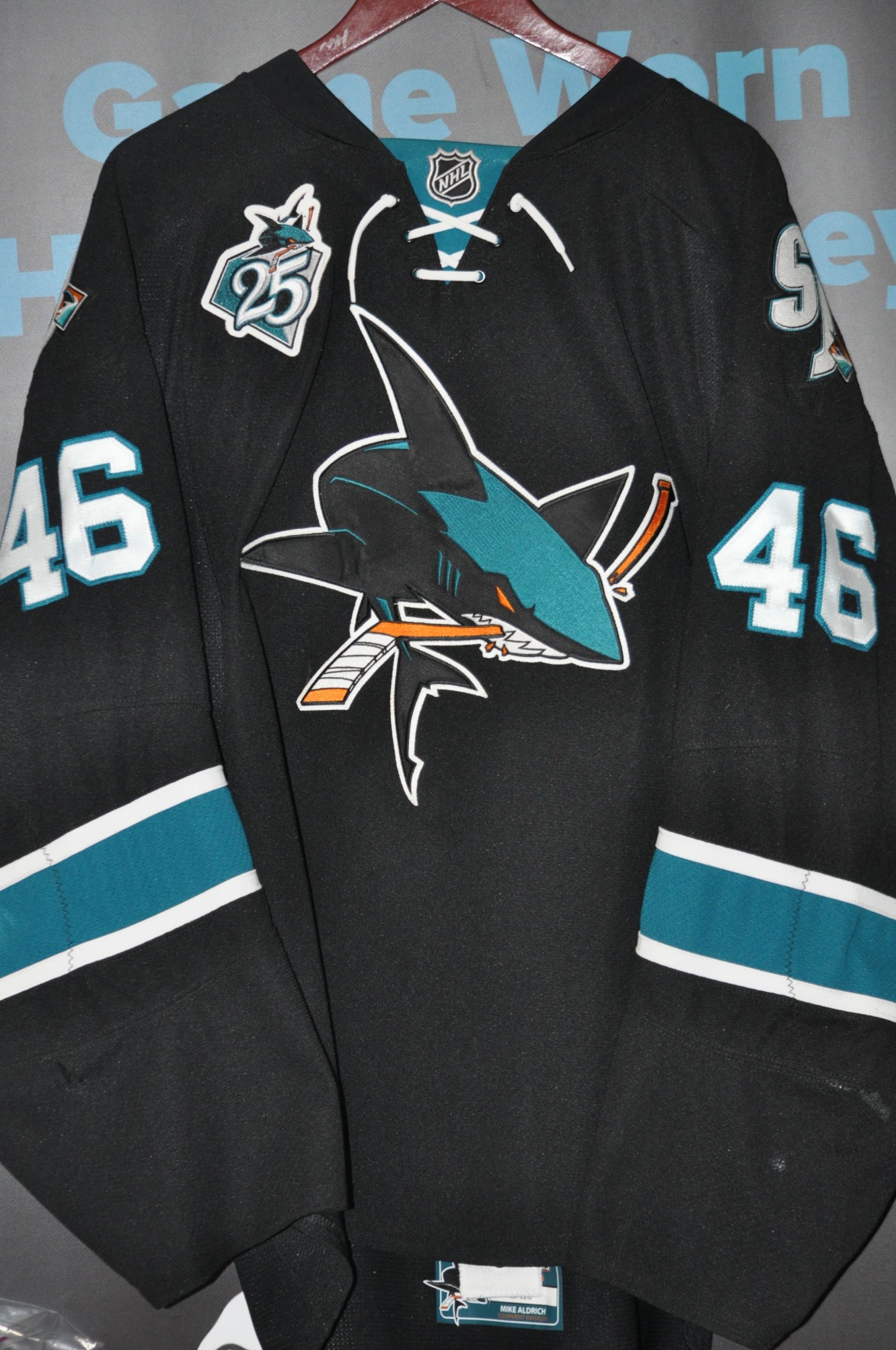 2015-2016 San Jose Sharks Roman Polak Game Worn jersey. 25th Year  Anniversary Patch. “No Longer in Collection” – Hockey Jersey