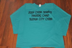 2009 China Sharks Teal Training camp jerseys. Light weight Material. Obtained from team.