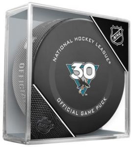 2021 San Jose Sharks Official 30th Anniversary Game puck. "Not Game Used"