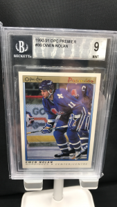 1990-91 OPC Premier #86 Owen Nolan Rookie Hockey Card.  Beckett Grade 9 Mint.  Card #0000961814