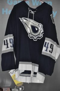 2001 Edmonton Oilers Alternate jersey. #47 Jan Horacek. "Team issued not game worn" Koho Alternate style. Size  58. Elite Sportswear Tag sewn in hem. Oct 30-2001. Rare style.