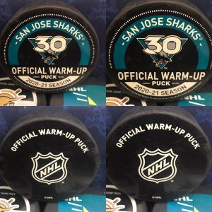 2020-01 San Jose Sharks Official Used Warm-Up Puck. 30th Anniversary Logo.  Obtained from team.