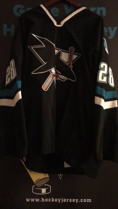 2002-2003 San Jose Sharks #28 Matt Bradley. Rare 1st year style of black alternate style. Looking to trade only for older San Jose Sharks jerseys. Size 54. Koho Black Obtained from team. Very Rare Style. Not seen in game worn jersey hobby. Obtained from team.