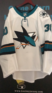 2019-2020 San Jose Sharks #30 Aaron Dell.  Issued 9-16-2019-10-30-19.  Obtained from the team.  "I am looking to trade only for other older San Jose Sharks jersey"