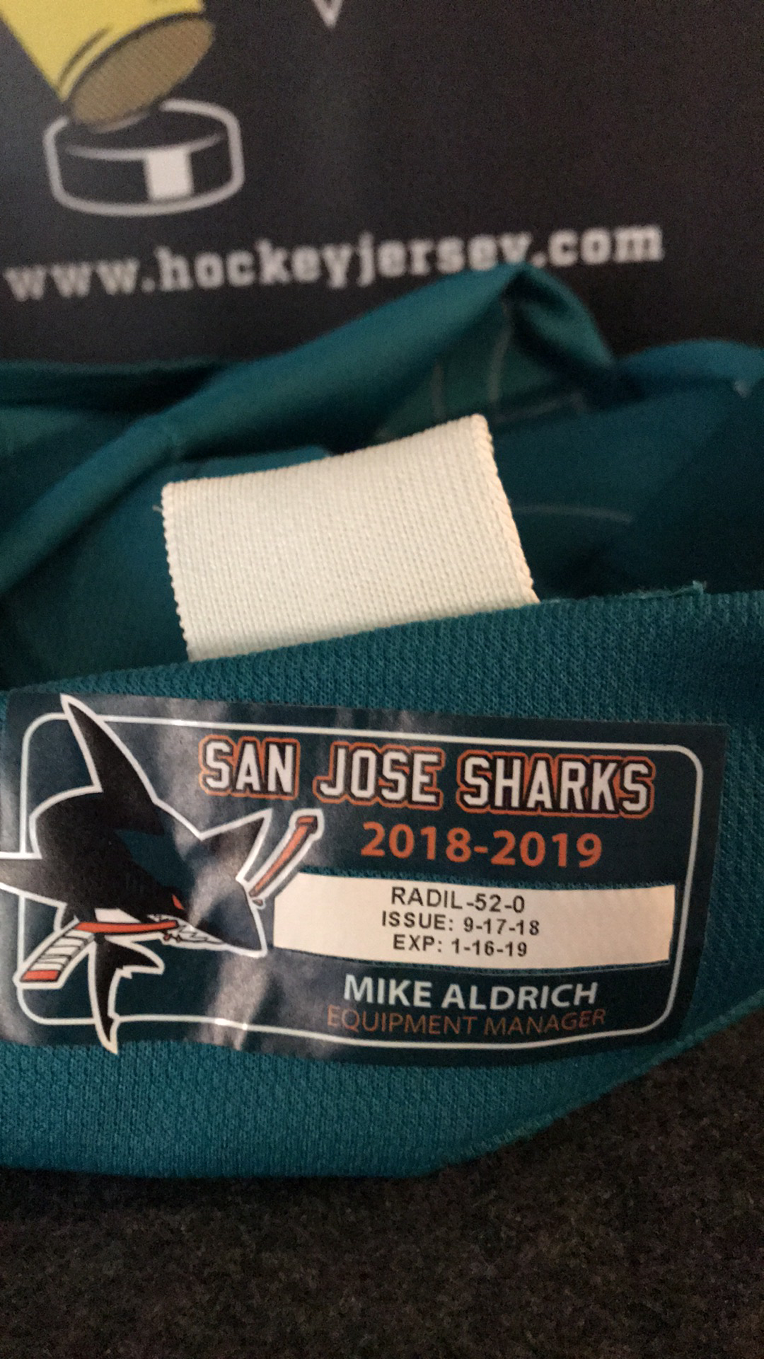 2013-14 San Jose Sharks #64 Vanier Team Issued jersey. Not game worn