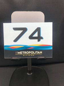 2019 San Jose All-Star Game Stick rack number plates. Metro Division #74 John Carlson. These are the plates that the equipment managers used on the rack during all-star game for players sticks. Velcro on back.