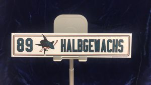 #89 San Jose Sharks Jaden Halbgewachs Road Training Camp Locker Nameplate. "2x10"