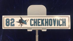 #82 San Jose Sharks Ivan Chekhovich Road Locker Room Nameplate. "2x10"