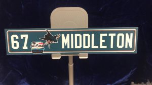 #67 San Jose Sharks Jake Middleton Road Locker room Nameplate.