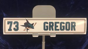 #73 San Jose Sharks Noah Gregor Road locker room nameplate "2x10"