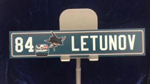 #84 San Jose Sharks Max Letunov Road Locker Room Nameplate "10x2"