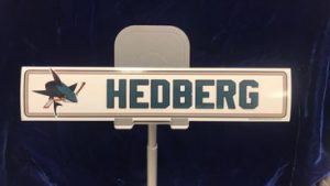 San Jose Sharks Johan Hedberg Locker Room Nameplate. "10x2"