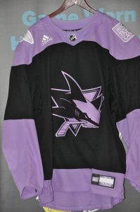 2021 San Jose Sharks Hockey Fights Cancer Warm up jersey. #71 Nikolai Knyzhov.