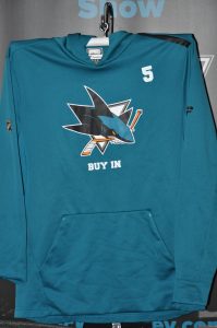 San Jose Sharks Team issued/ Used Game Hoodie  #5 Greg Pateryn  Size L.  Obtained from team.